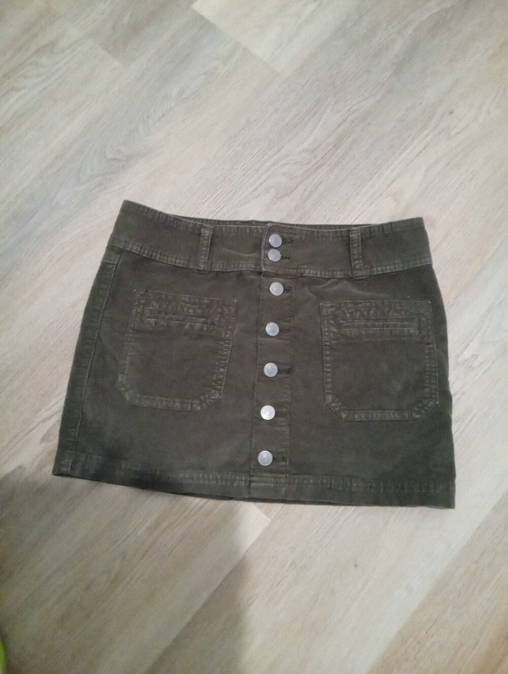 We The Free Size 27 (4) Button-Front Olive Green Corduroy Mini Skirt